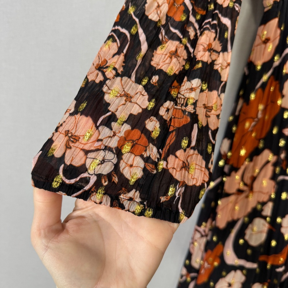 J.Crew Collection Tie-front Lurex Dress Womens XS Black Floral Metallic Sundress - Picture 8 of 16